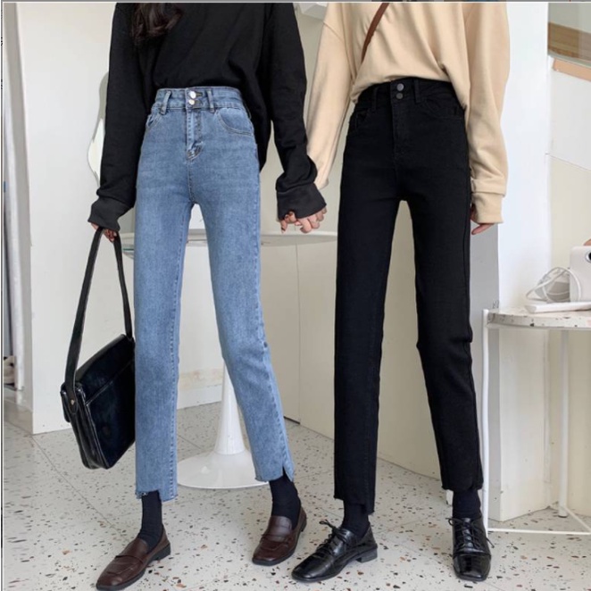 Quần jeans nữ, quần bò dáng suông cạp cao cắt gấu co giãn 4 chiều Q13  SEMCLOTHES | WebRaoVat - webraovat.net.vn