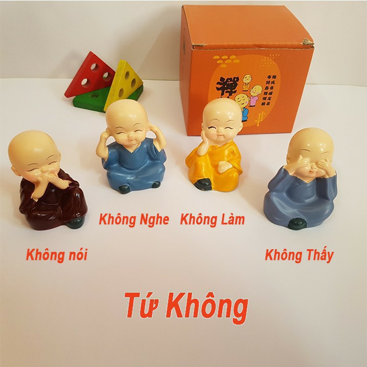 Bộ Tượng 4 Chú Tiểu Bốn Không, Mang Lại Bình Yên, May Mắn, Để Bàn Làm Việc, Xe Hơi, Để Trang Trí