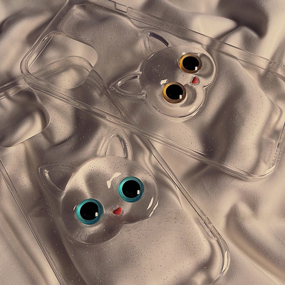 Ốp Điện Thoại TPU Mềm Siêu Mỏng Trong Suốt Hình Mắt Mèo 3D Lấp Lánh Chống Bụi Cho IPhone 14 13 12 11 Pro Max XS XR 8 7 Plus