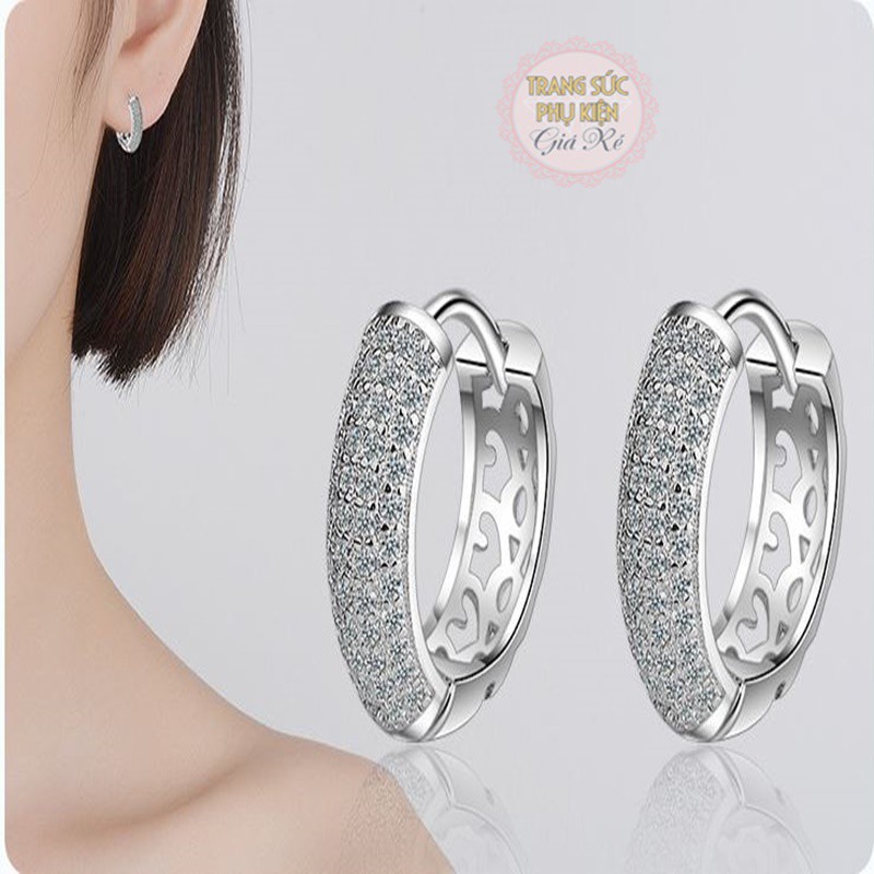 Hoa tai tròn khóa bấm HT171,bạc Ý S925