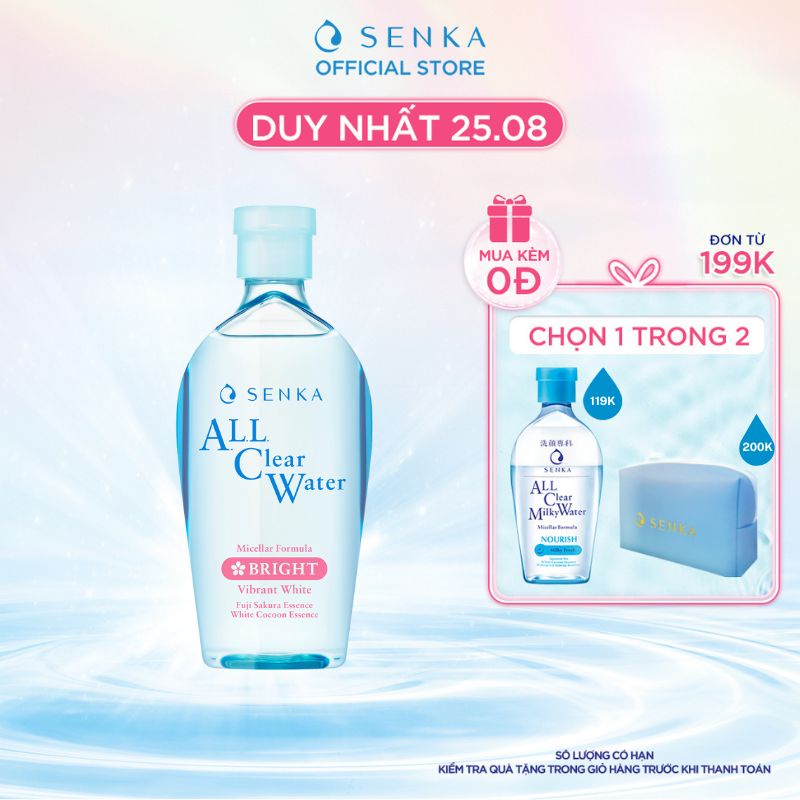 [Mã FMCGMALL - 8% đơn 250K] Nước tẩy trang dưỡng trắng Senka All Clear Water Micellar Formula White 230ml