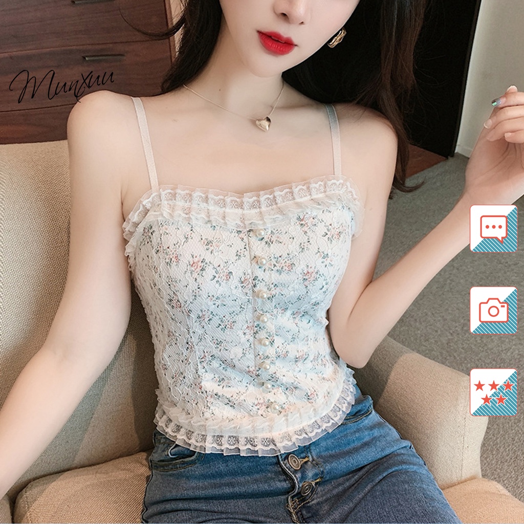 Áo bra nữ ren 2 dây thiết kế họa tiết hoa phong cách Retro Pháp thời trang - MUNXUU BR11