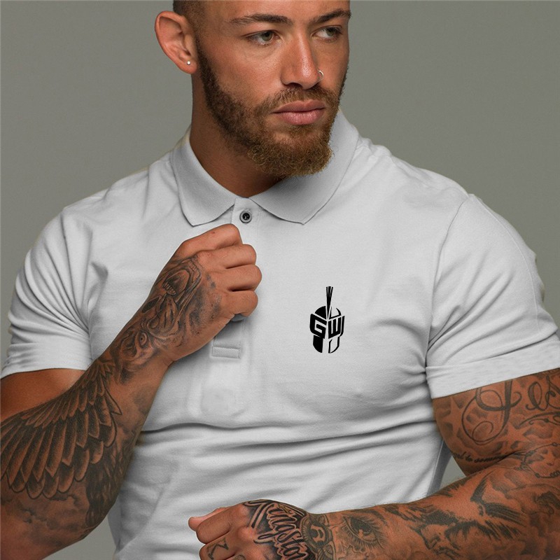 Fashion Logo Printed Gentlemens Top Tees Causal Short Sleeves Gym Sports Running Polo Tshirts