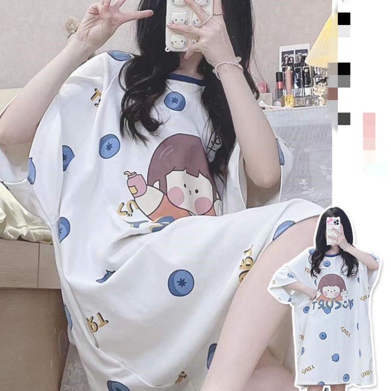 Đầm Ngủ Tay Ngắn Cổ Tròn Dáng Rộng Thời Trang Mùa Hè Xinh Xắn Cho Nữ 2-300 Jin