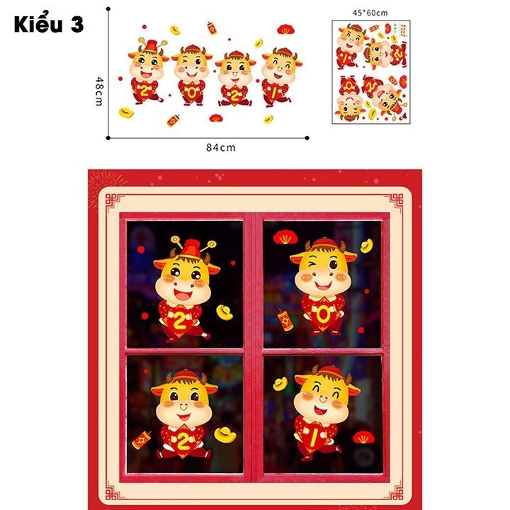 Decal dán kính trang trí tết, Decal Tết dán tường 2021 dày dặn, Size lớn | BigBuy360 - bigbuy360.vn