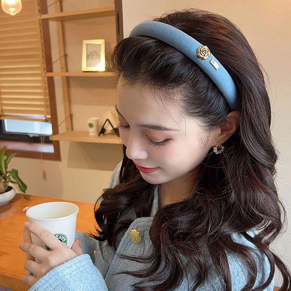 MOCHO Băng Đô Cài Tóc Đính Hoa Trà Màu Trơn Phong Cách Cổ Điển Sang Trọng Cho Nữ
