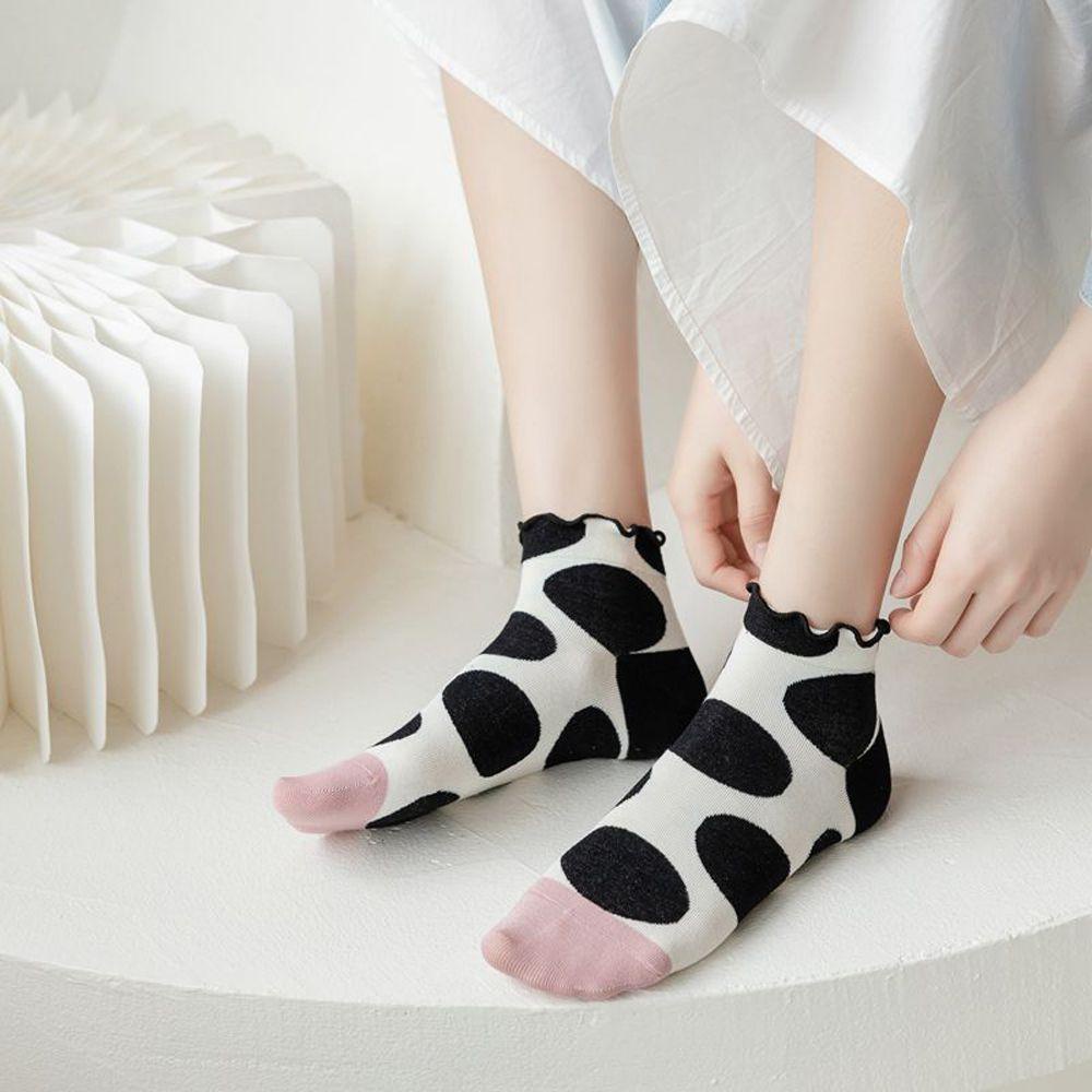 Vớ Cotton Cổ Ngắn Thoáng Khí Phối Họa Tiết Chấm Bi Phong Cách Harajuku 1 Cho Nữ