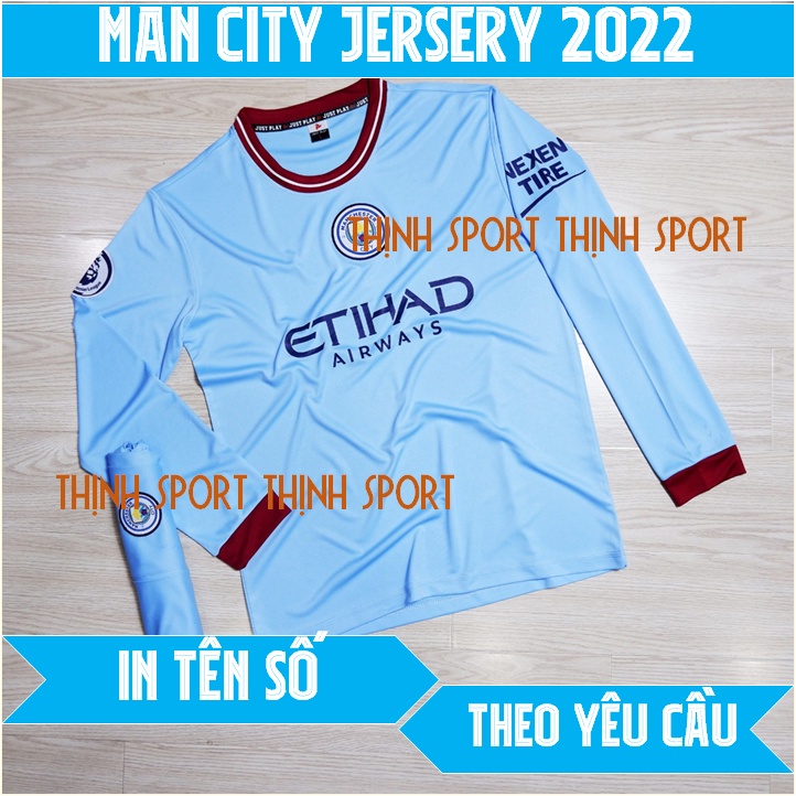 ÁO BÓNG ĐÁ MAN CITY TAY DÀI , ÁO ĐÁ BANH IN TÊN SỐ THEO YÊU CẦU