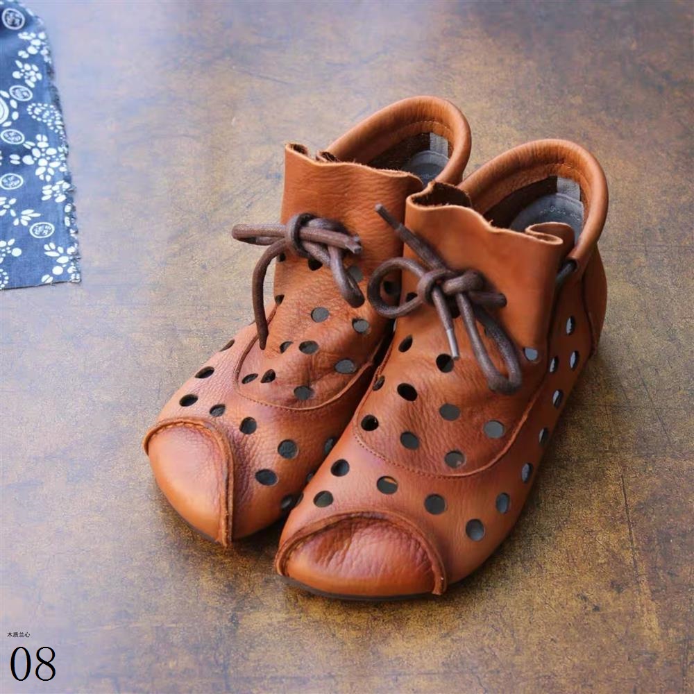 Giày Sandal Da Bò Đế Bằng Thiết Kế Đục Lỗ Thời Trang Mùa Hè Cho Nữ