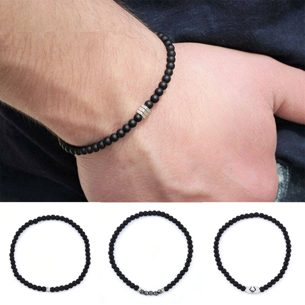 Simple Auspicious Amulet Handmade Bracelet Men's Stone Beaded Bangle Accessories