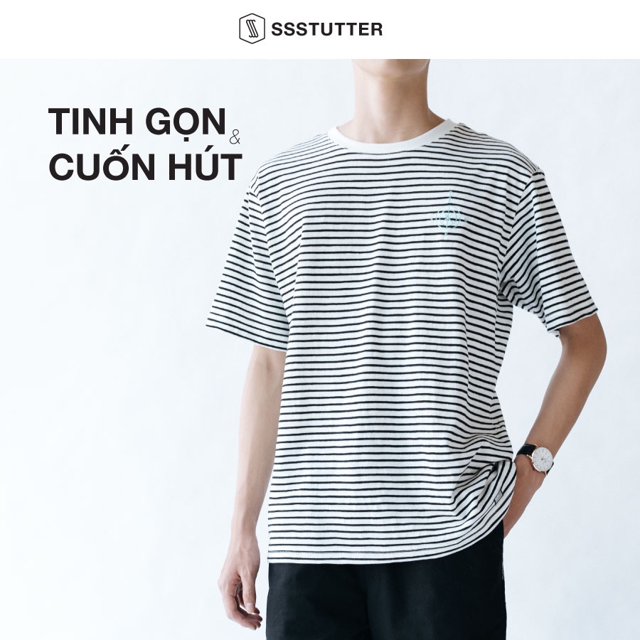 Áo phông Unisex tay ngắn họa tiết kẻ sọc ngang SSStutter vải dệt thoi vân chéo 3 màu Dial Tee | BigBuy360 - bigbuy360.vn