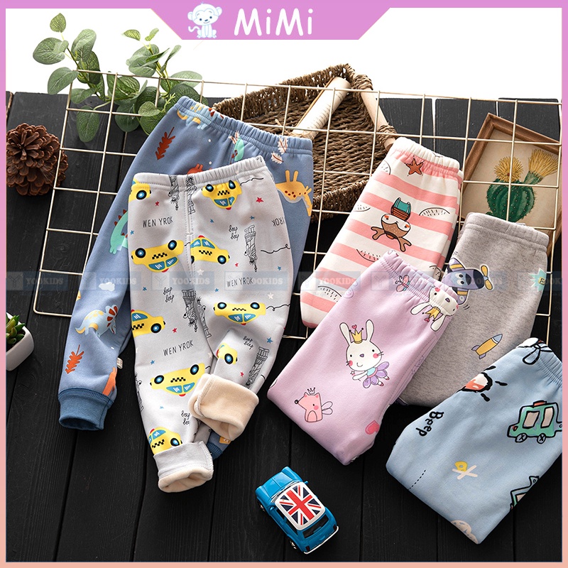 Quần nỉ bông cho bé MIMI lót lông mềm dày ấm họa tiết cực xinh, Quần nỉ cho bé trai bé gái 1 2 3 4 tuổi