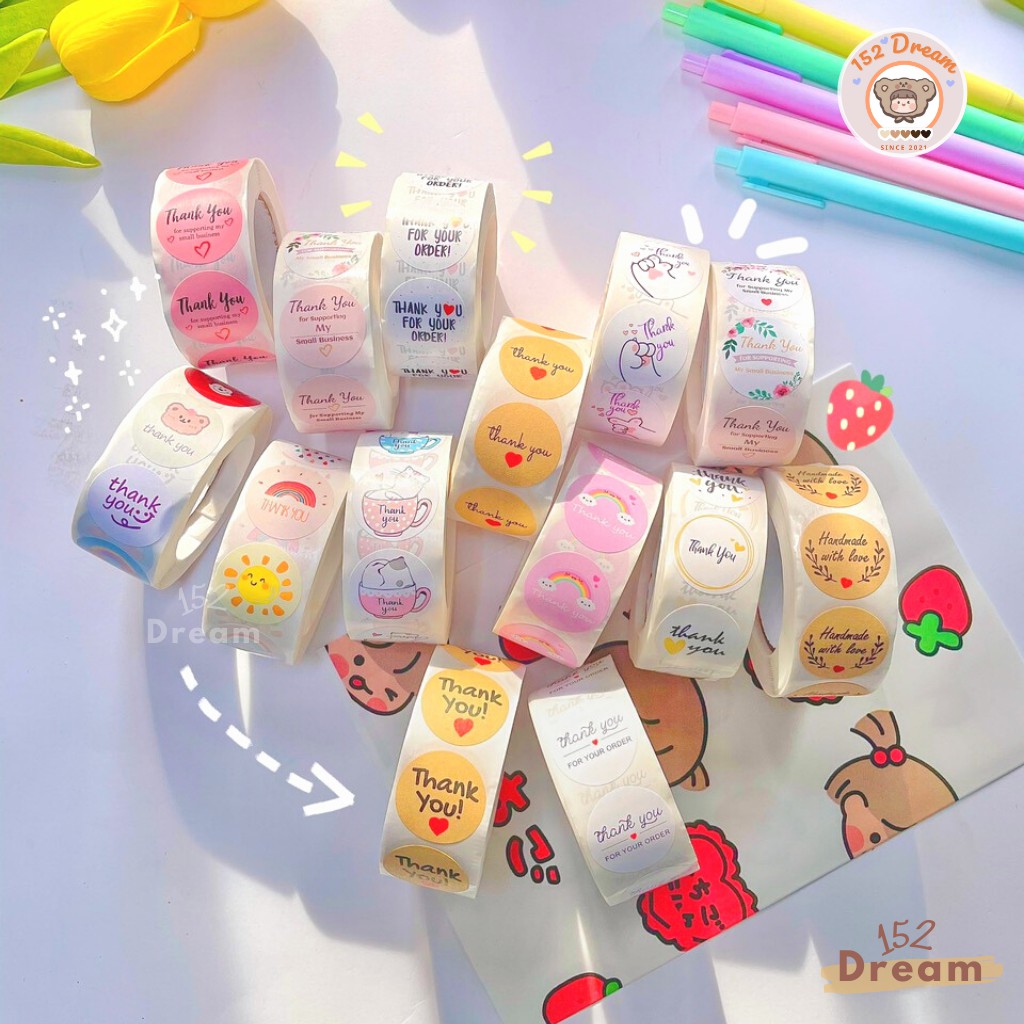 Cuộn 500 Sticker Nhãn Dán Thank You Dùng Để Trang Trí Đóng Gói Hàng