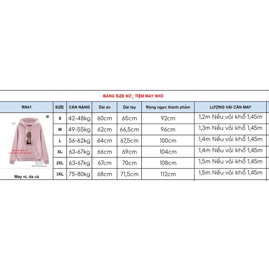 RN41_Rập giấy may áo hoodie tay raglan nữ
