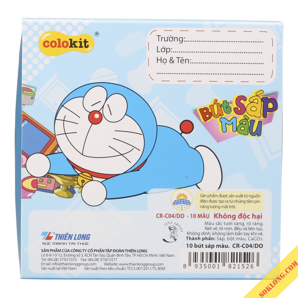 Bút màu sáp 10 màu Thiên Long Colokit Doraemon CR-C04/DO bộ sáp màu tô mỹ thuật an toàn bám giấy