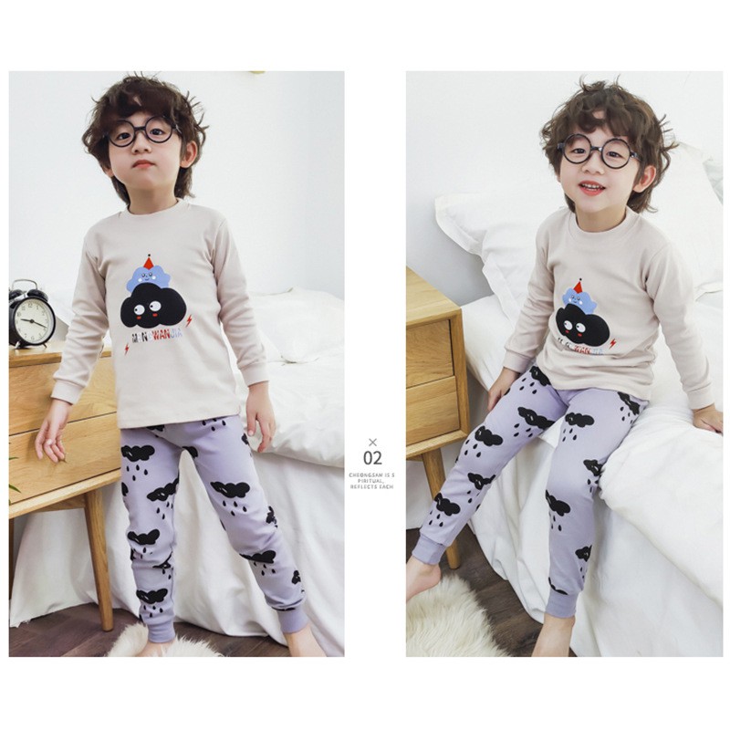 Bộ Đồ Ngủ Tay Dài Vải Cotton In Hoạt Hình Dễ Thương Cho Bé Từ 0-5 Tuổi