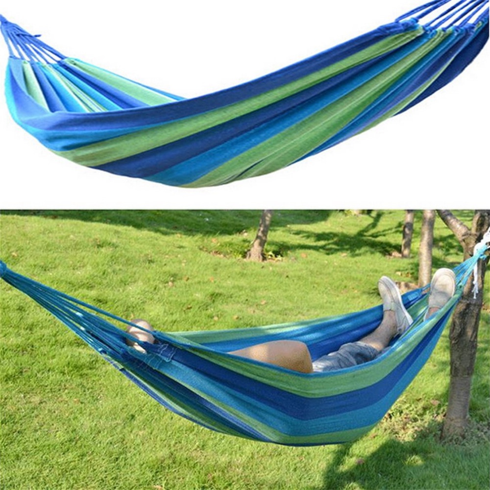 Võng vải kẻ sọc 2 lớp đa năng, võng vải dù du lịch đa năng tiện dụng