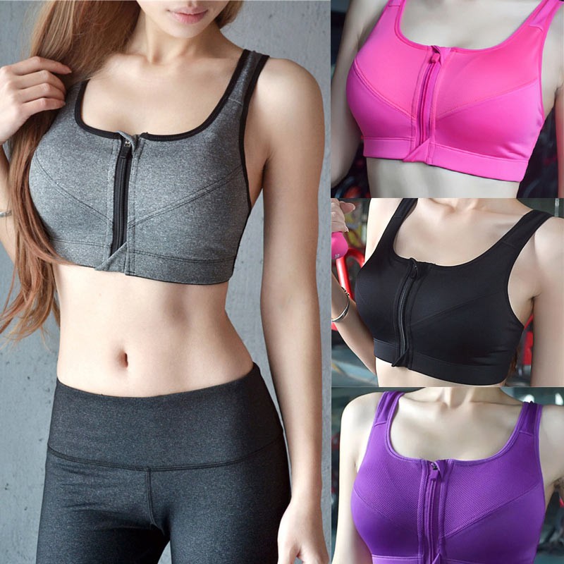 With Front Zipper Shockproof Sports Bra Women High Impact Padded Non-wired Yoga Vest Gym Sports Tops Underwear