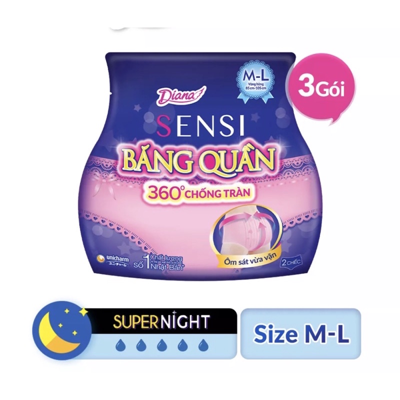 Combo 3 gói băng vệ sinh DIANA SENSI băng quần size M-L