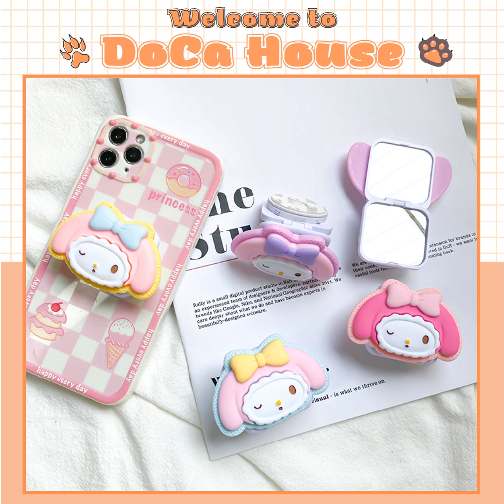 Giá đỡ chống lưng điện thoại popsocket kèm gương hoạt hình đáng yêu - DoCa