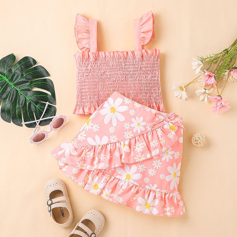 Bộ Đồ Quần Áo Bé Gái Gồm Áo Croptop Hai Dây Và Chân Váy Mùa Hè Thời Trang Cho Bé Trẻ em 1-5 Tuổi