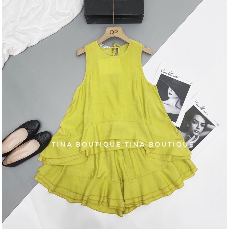 Set bèo tầng dáng xoè cho nữ hồng trắng vàng | BigBuy360 - bigbuy360.vn