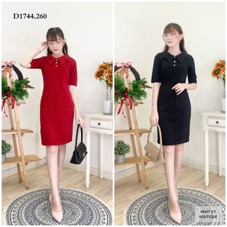 ĐẦM SUÔNG CỔ BẺ CÓ TÚI VIỀN CHỈ - D1744