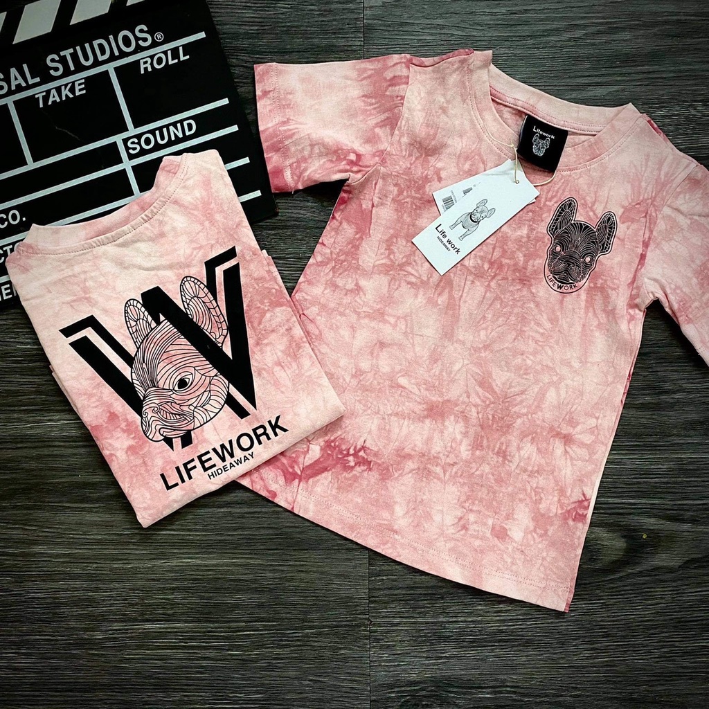 (HÀNG XUẤT XỊN) Áo kid mẫu Life/work mới màu loang HỒNG  Size 90-100-110-120-130-140-150