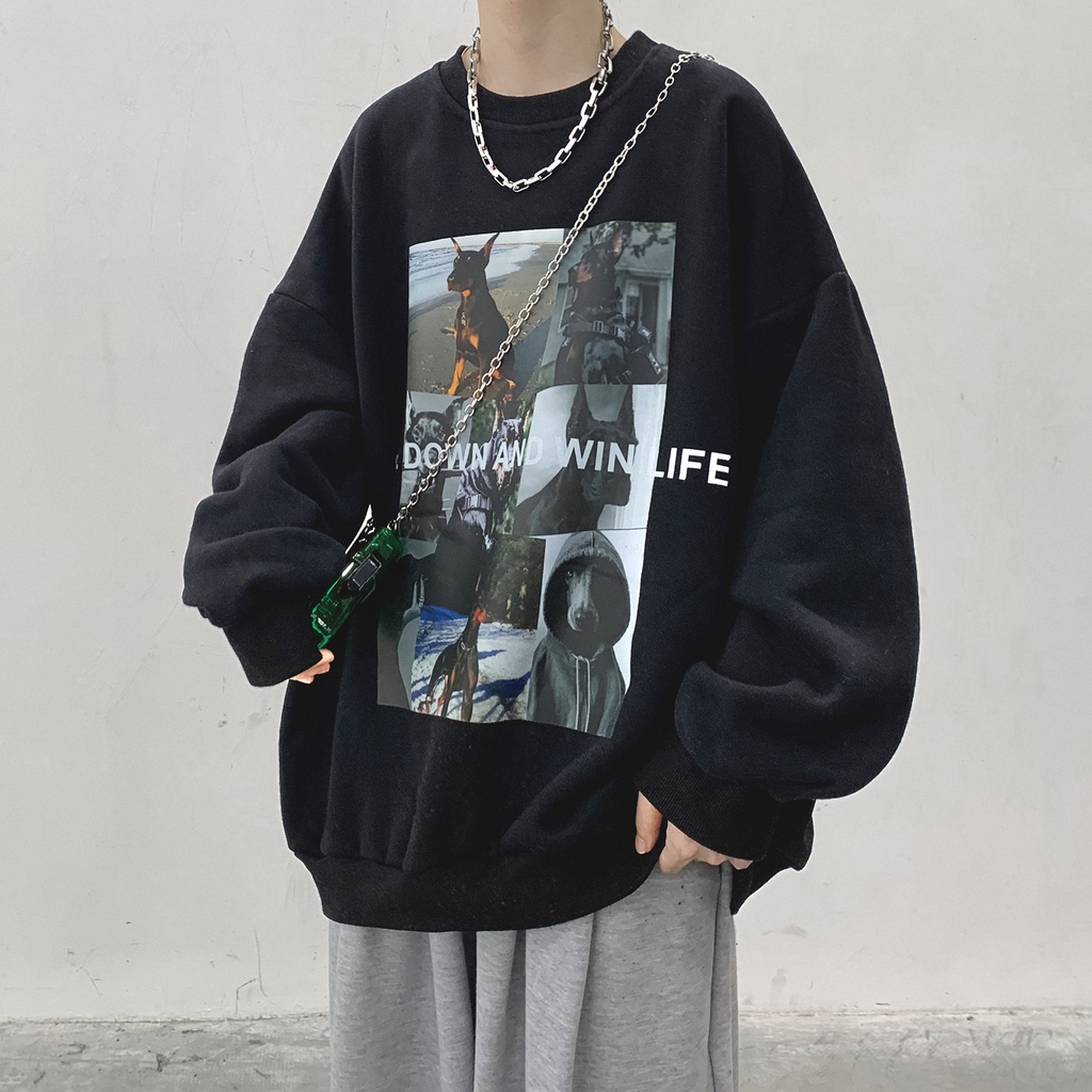 Áo thun sweater tay dài cổ tròn dáng rộng thời trang xuân thu mới cho nam 2021