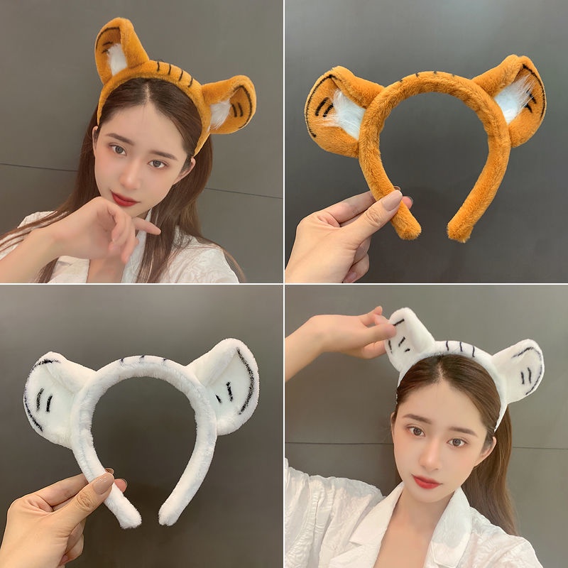 Băng đô cài tóc hình tai hổ con hoạt hình màu trắng dễ thương ngọt ngào