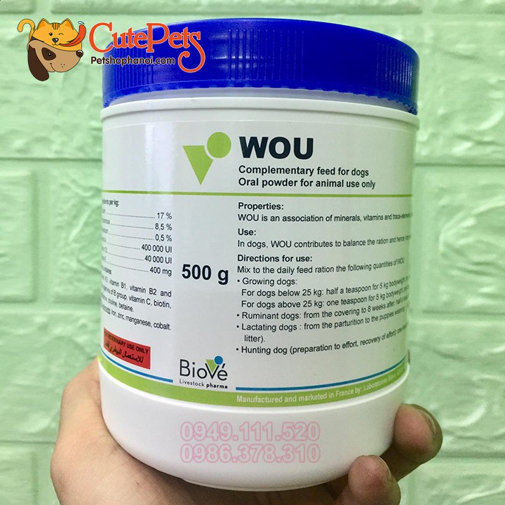 Bột khoáng dinh dưỡng Vitamin WOU 500g Hỗ trợ tăng tiêu hóa, tăng hấp thu, tăng cơ vận động cho chó - CutePets