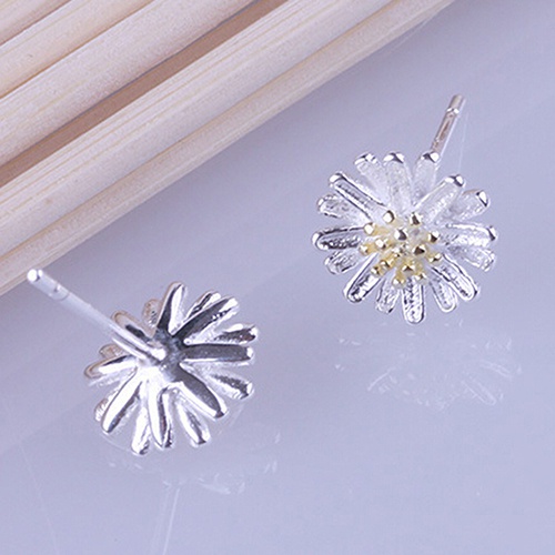 Đôi Khuyên Tai Xỏ Chốt Bạc 925 Hình Hoa Hướng Dương Xinh Xắn Cho Bạn Gái
