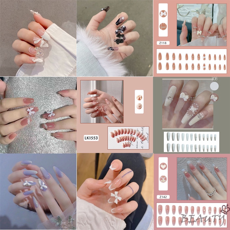 Set 24 Móng Tay Giả Dáng Dài Có Thể Tháo Rời Tiện Dụng