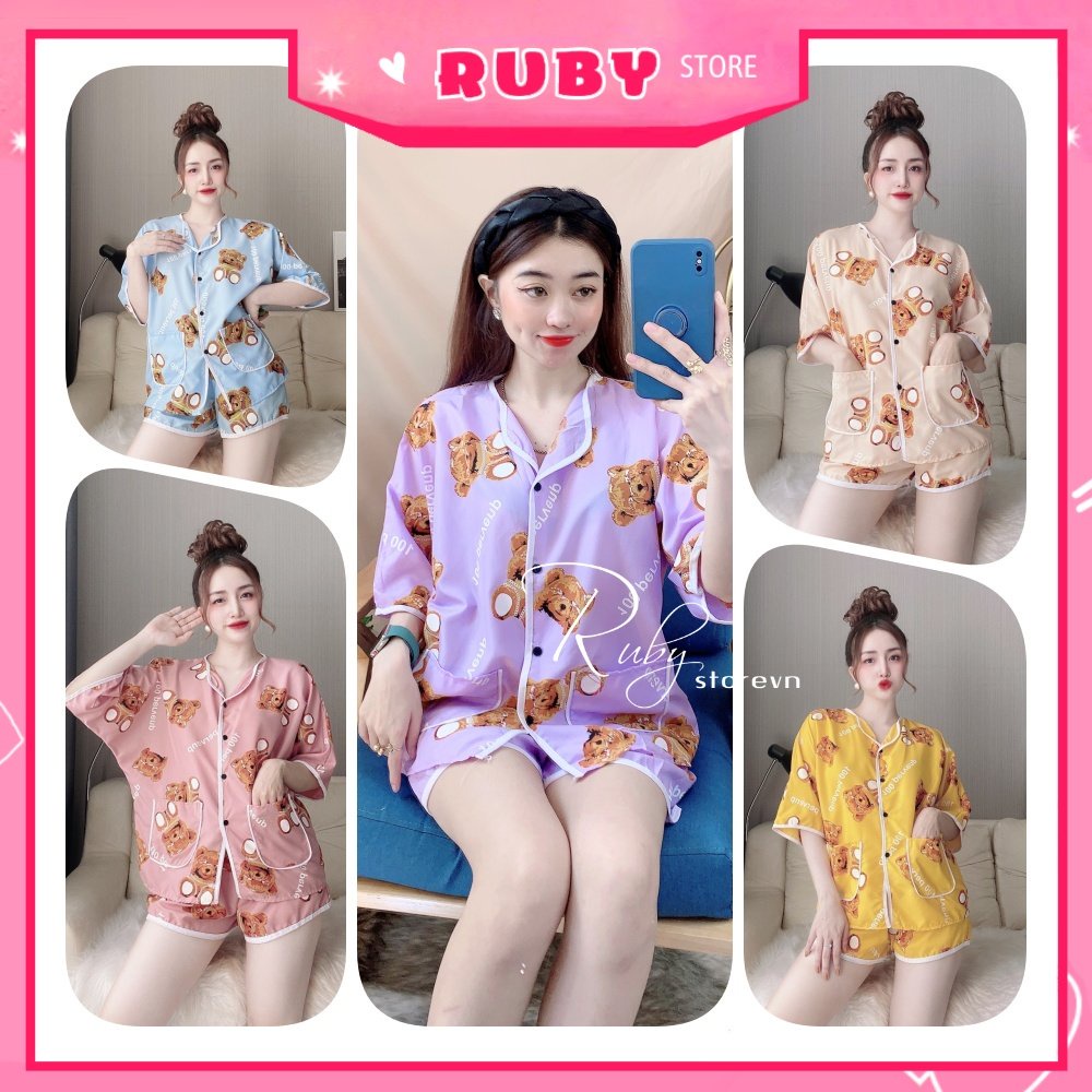 [Phom 60kg] Đồ bộ nữ mặc nhà phom to chất kate mềm mát in gấu in hoạt hình dễ thương LV05