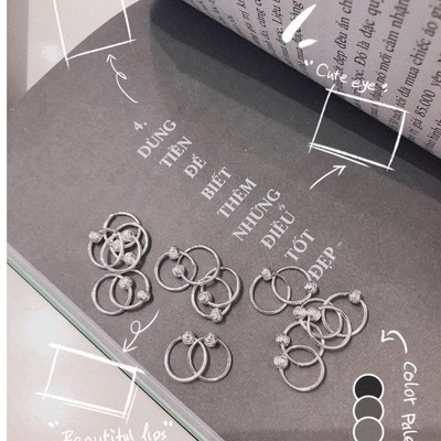 Khuyên tai bạc TLEE tròn trơn rỗng mix một viên bi di chuyển TLEE JEWELRY