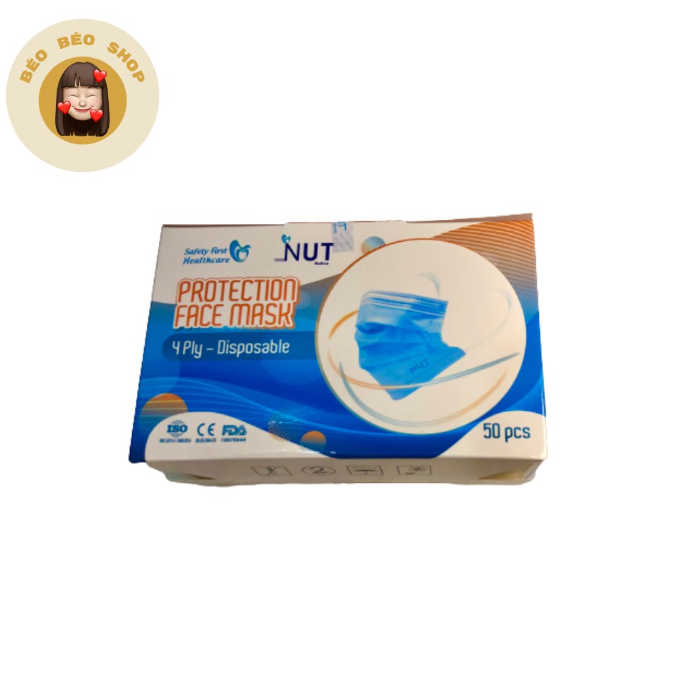 [Hàng xuất khẩu] Khẩu trang y tế NUT - 4 lớp kháng khuẩn - hộp 50 cái