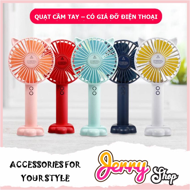 Quạt mini tích điện cầm tay 3 tốc độ, hàng chính hãng - Bảo hành 1 tuần - Jerry Shop