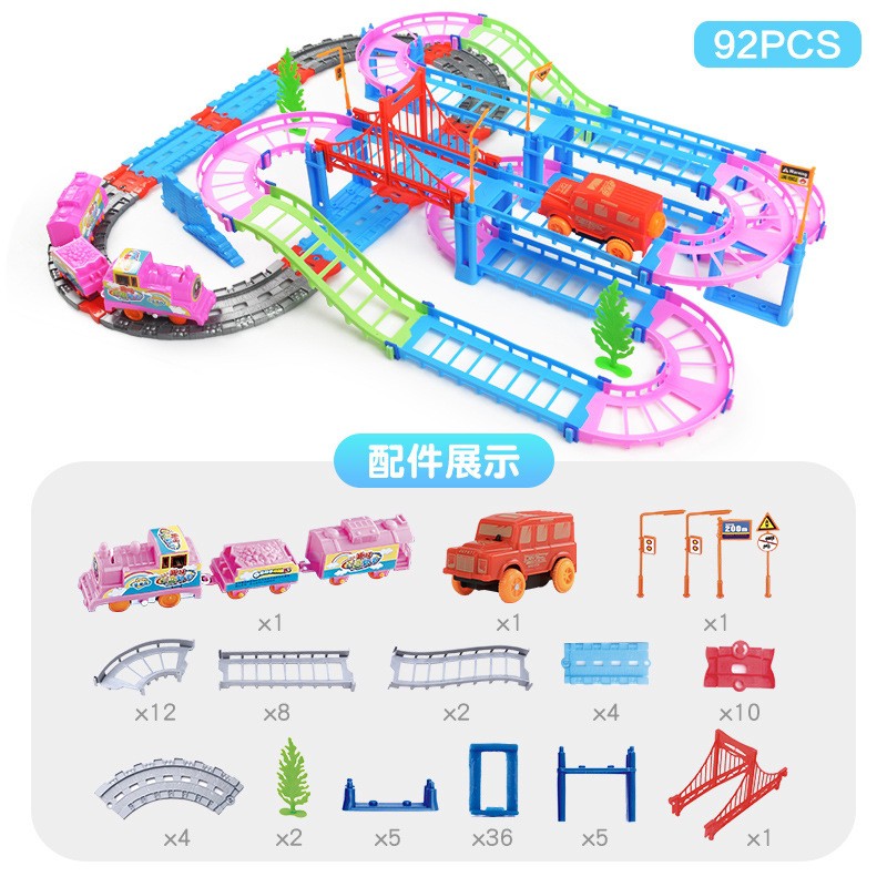 [Mã LIFETOYS1 giảm 30K đơn 99K] Bộ đồ chơi lắp ráp đường ray xe ô tô gồm 92 món cho trẻ em