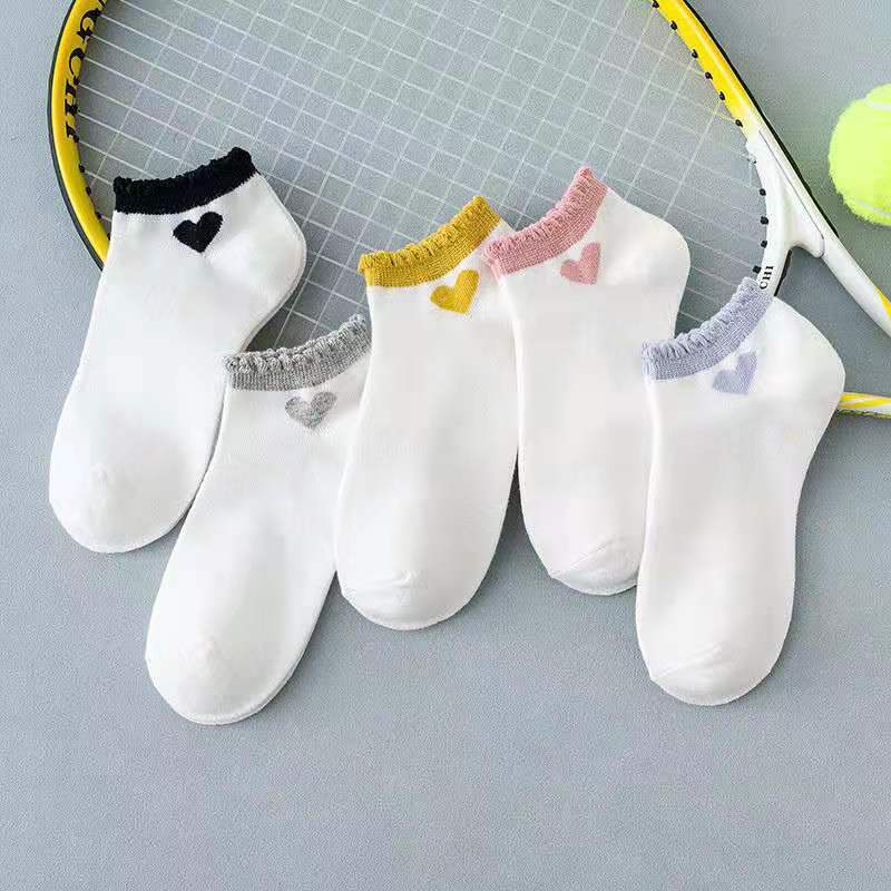 Tất Nữ Cổ Ngắn Hàn Quốc Chất Liệu Cotton Họa Tiết Trái Tim  Dễ Thương