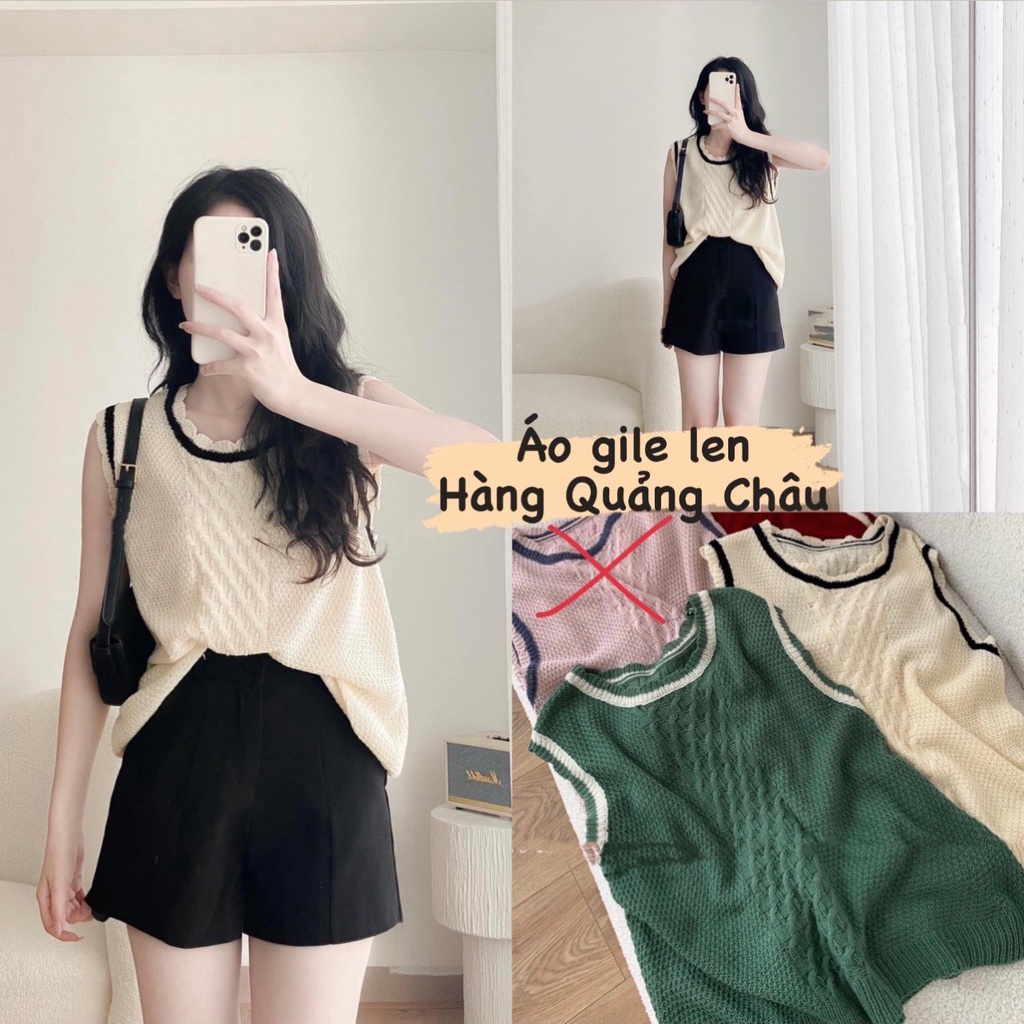 Áo ba lỗ len sát nách phối viền cổ bèo