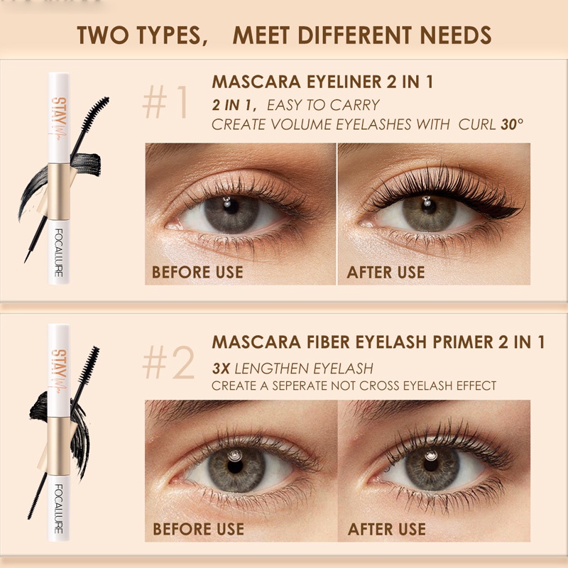 Mascara kiêm bút kẻ mắt và mascara 2 trong 1 chống thấm nước không nhòe thương hiệu Focallure
 | BigBuy360 - bigbuy360.vn