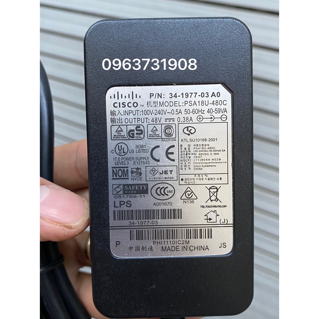 Dây nguồn điện thoại IP phone Cisco 48V-0.38A chính hãng