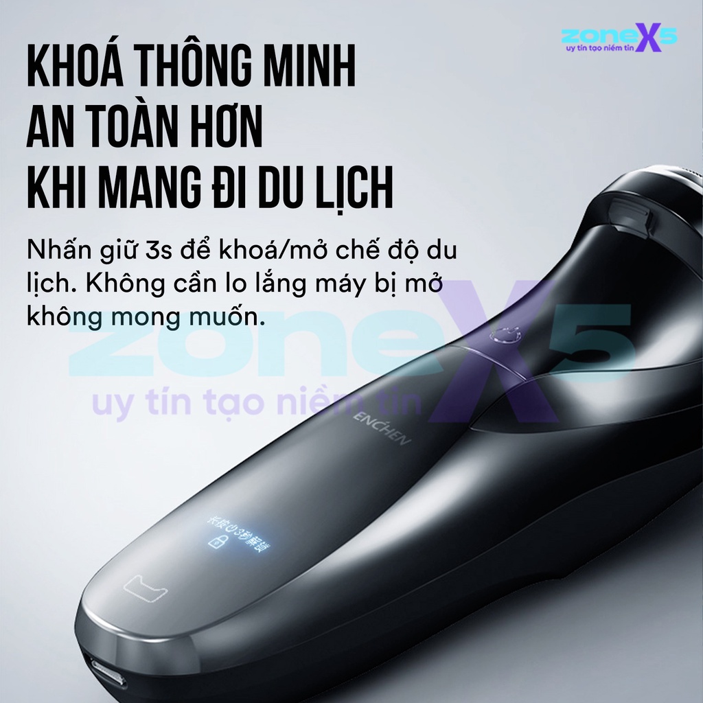 Máy cạo râu thông minh Enchen BlackStone 3 - 3 lưỡi cắt, pin 60 ngày, sạc 1 giờ, BlackStone3