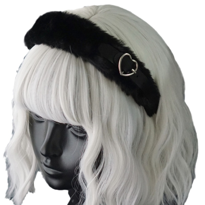Băng Đô Cài Tóc Bằng Da Phối Lông Phong Cách Gothic