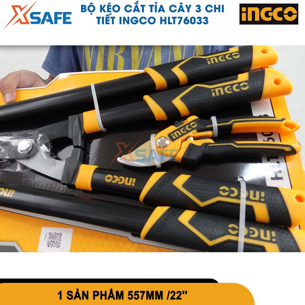 Bộ 3 kéo cắt tỉa cây INGCO HLT76033 chất liệu thép cr-V, kích thước 74cm, 58cm, 22cm - chính hãng