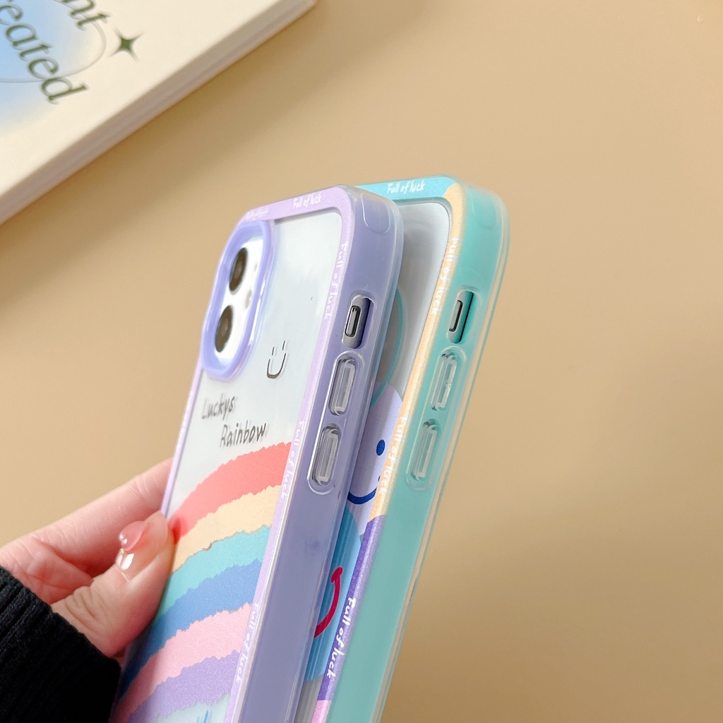 Ốp Điện Thoại TPU Silicon Mềm Trong Suốt Hình Mặt Cười Và Cầu Vồng 3 Trong 1 Cho iPhone 13 12 11 Pro Max XS XR 8 7 Plus
