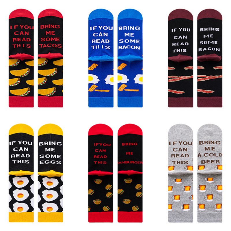 folღ Unisex If You Can Read This Crew Socks Funny Saying Bring Me Tacos Bacon Eggs Hamburger Beer Letters Novelty Hosiery