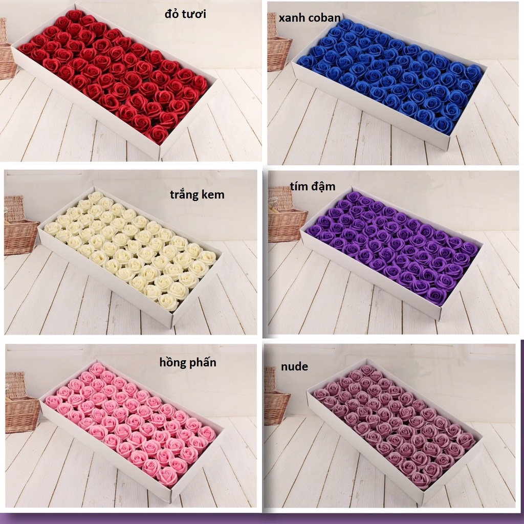 Hộp 50 Bông Hoa Sáp 3 Lớp 1 Màu Hàng Loại 1, Form chuẩn ,Cánh Cứng, Cao Cấp (Cam Kết Loại Xịn)