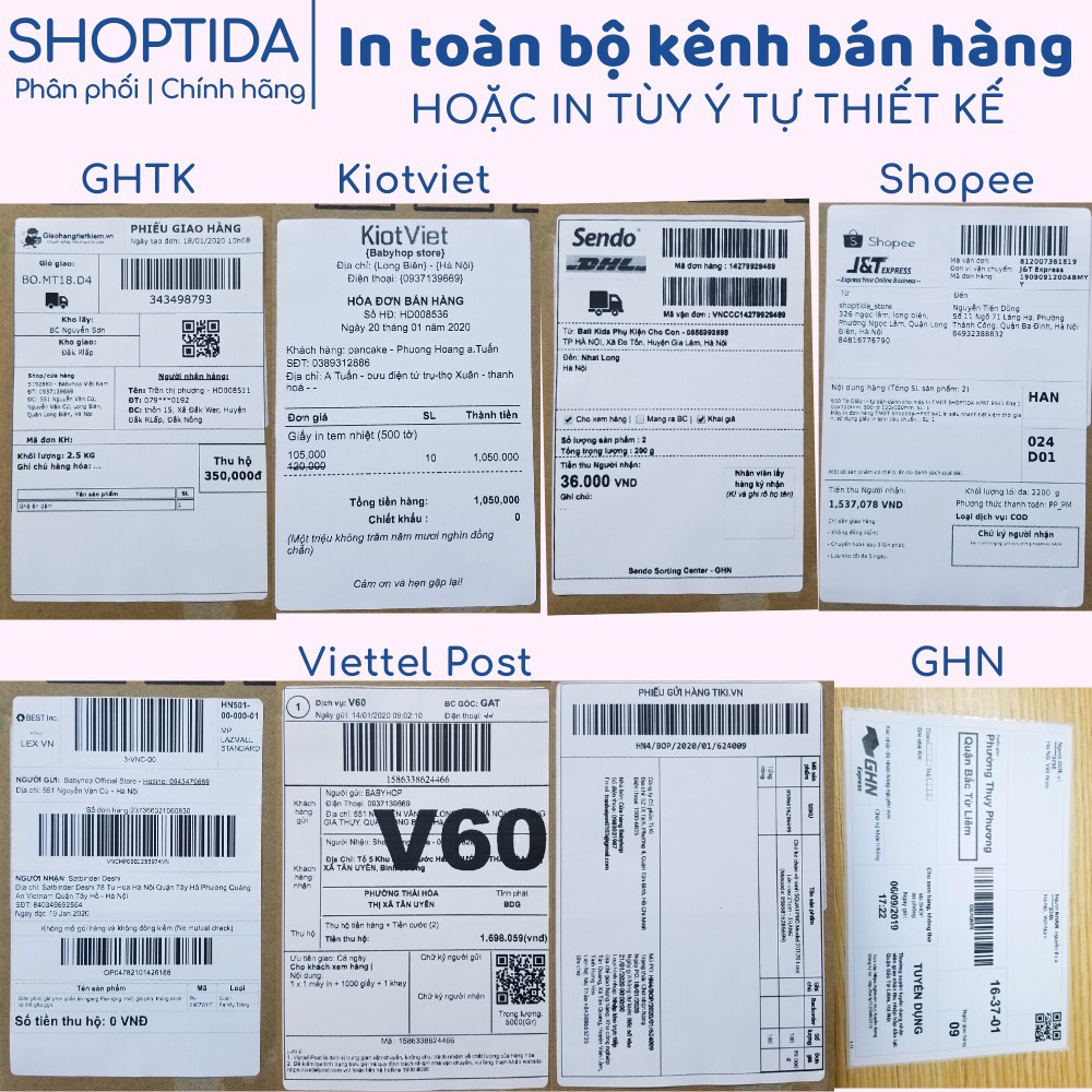 Giấy in nhiệt A6 Shoptida 500 tờ/ tệp, kích thước 10*15cm 3 lớp tự dán chống nước, sử dụng cho máy in đơn hàng SP46