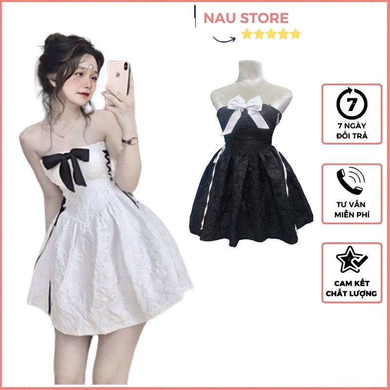 Đâm Thiết Kế Gấm Hoa Hai Dây Đan Day Eo Phối Nơ Ngực, Đầm Xòe Tiểu Thư Sang Chảnh ( HÌNH CHỤP THẬT)